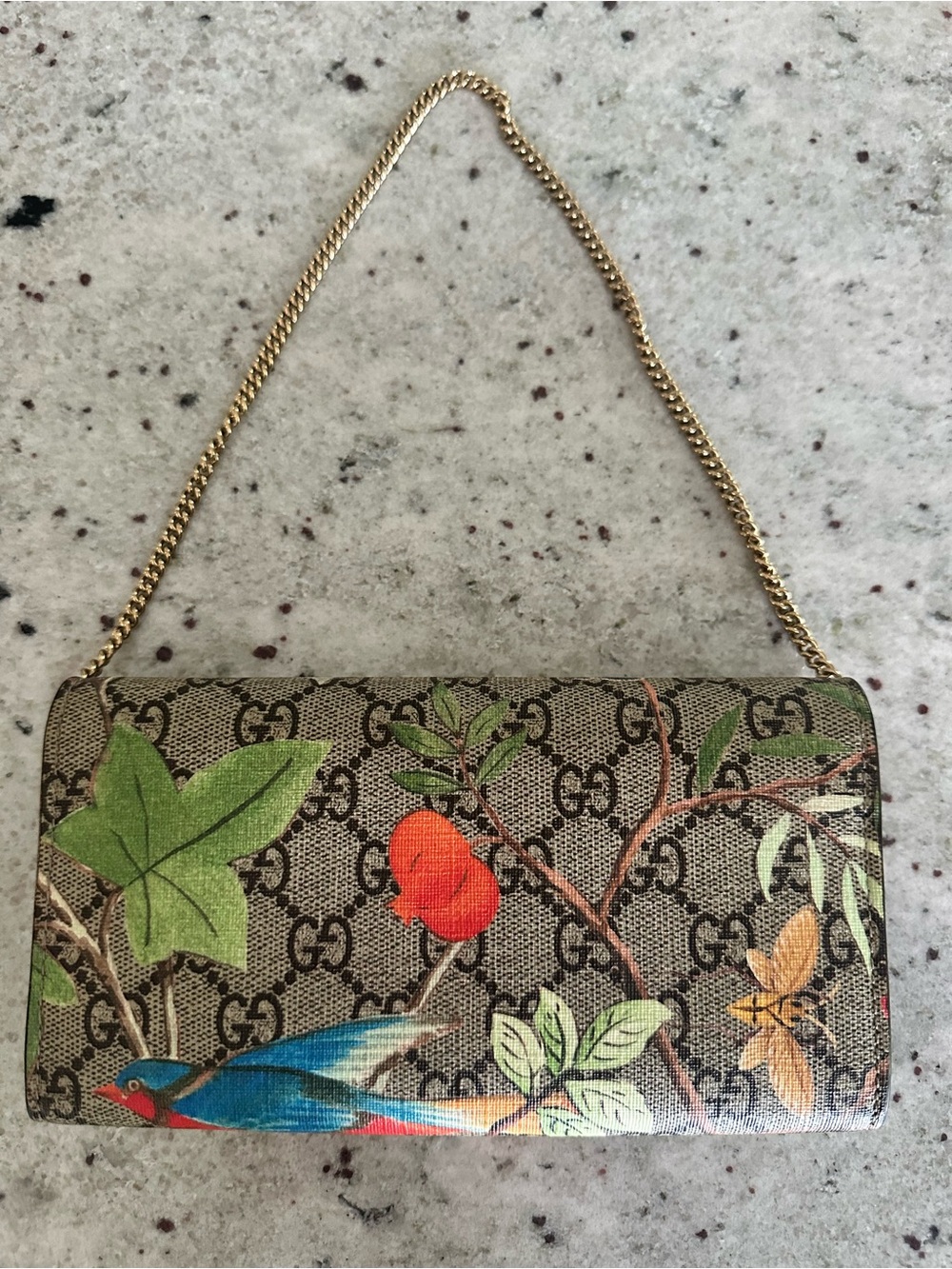 Gucci GG Supreme Floral-Print Flora Wallet on Chain, Authentic, No Callouts - Picture 6 of 9